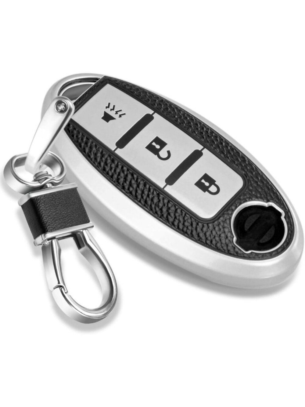 Leather Key Fob Cover for Nissan - Soft TPU Case with Keychain, 3 Button Design
